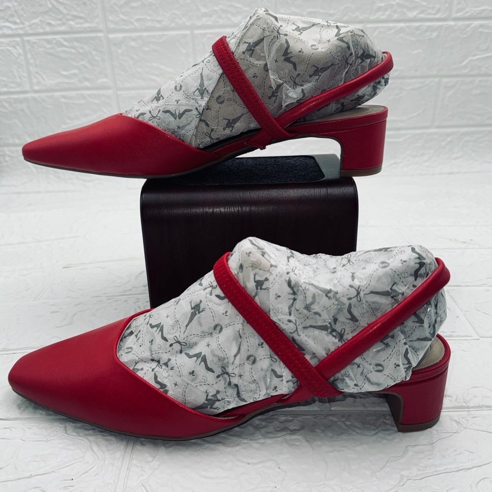 LifeStride Slingback Pumps Womens 8 Red NWOB Pointed Toe Block Heel Strappy